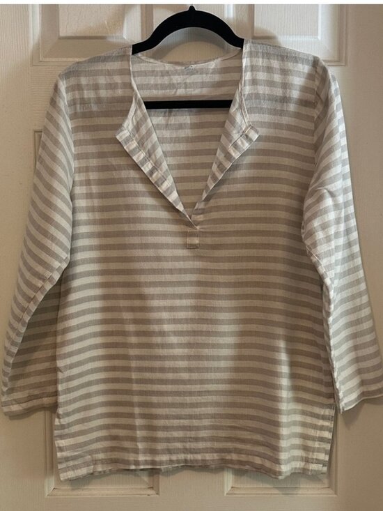 Tops - tan white striped 100% cotton tunic top sizeXL